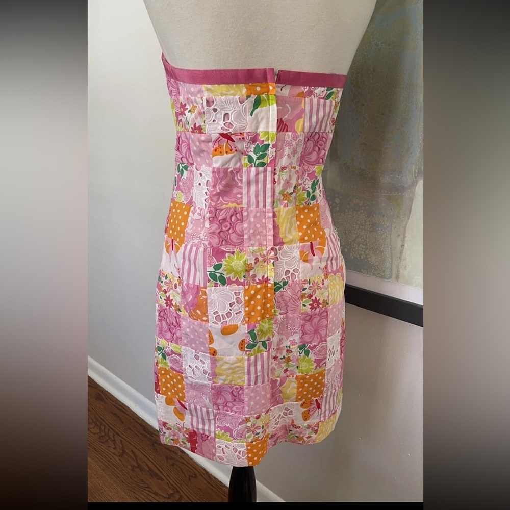 👗LILLY PULITZER VTG Retro 90s Quilted Patchwork Strapless Dress Sz 2 Pink NWOT - Picture 4 of 15